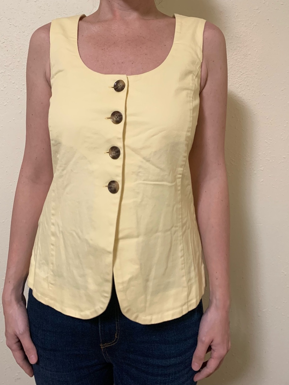 LOFT Pale Yellow Sleeveless Button-Front Blouse